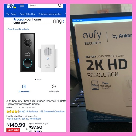 EUFY 2K HD WIRELESS DOOR BELL CAMERA - Picture 3 of 3